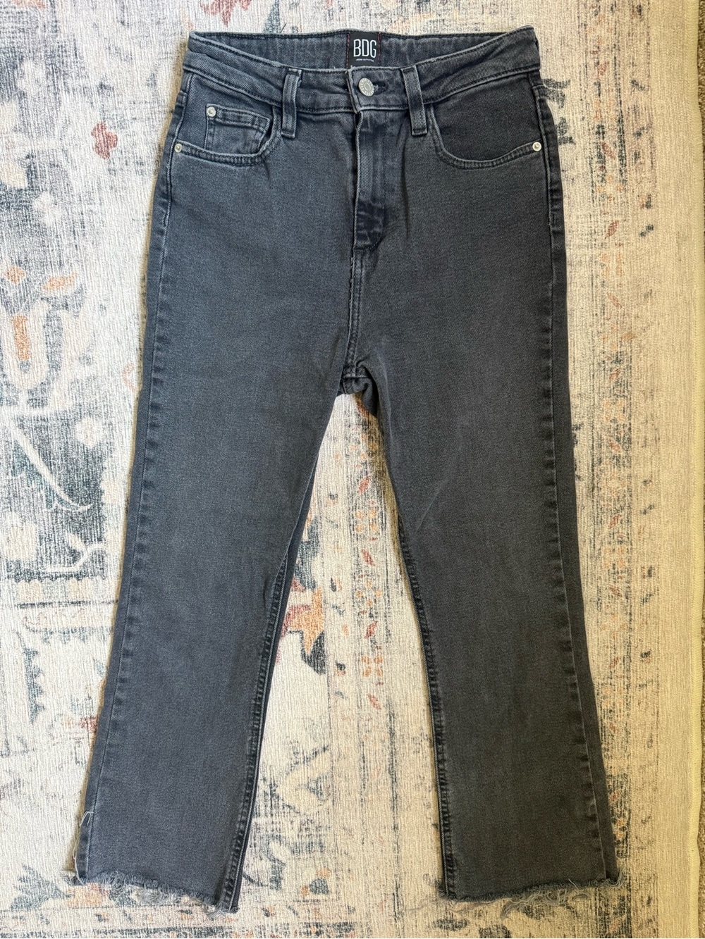 BDG Washed Black High-Rise Kick Flare Crop Jeans